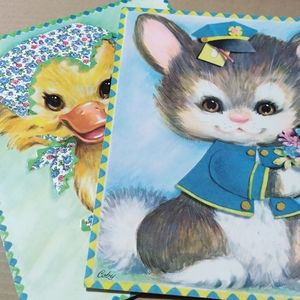 Vintage Coby Collectable Greeting Cards 2 pc Duck in Bonnet - Bunny in Uniform